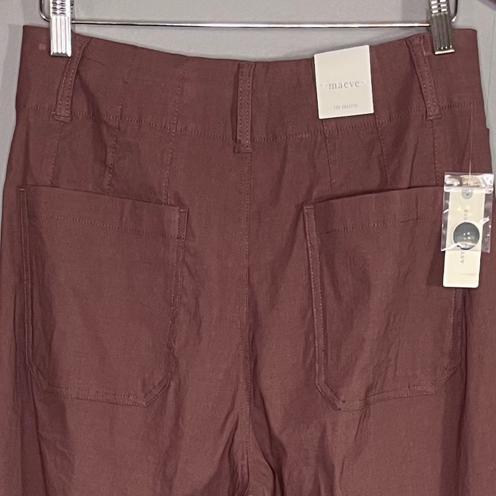 Anthropologie Maeve The Colette Cropped Wide Leg Pant Tall Linen Blend Cocoa NWT - Picture 6 of 15